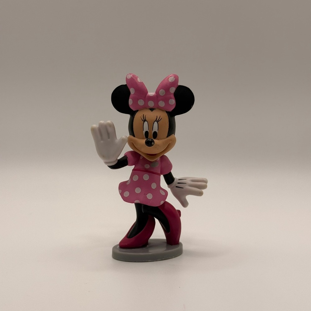 Disney Minnie Mouse Pink Polka Dot Dress PVC Figurine Waving Pose 3 In SZF000045